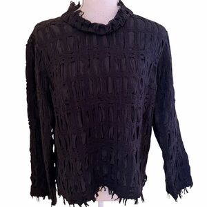 Nuno Japanese Vintage Black Textured Felted Open Weave Wool Long Sleeve Top M/L